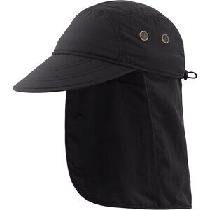 Men's Black 100% Polyester Wide Brim Uv Protection With Neck Flap Fishing Hat